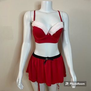 Sexy Mrs Claus red  & white two piece set